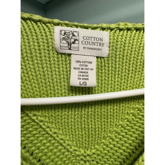 Cotton Country by Parkhurst Knit Lime Green Sweater, Women's Large 100% Cotton - Picture 3 of 3